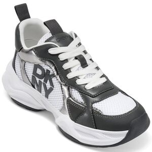 DKNY Womans DeYoung Chunky Sneakers in Dark Gray, White, and Silver NEW